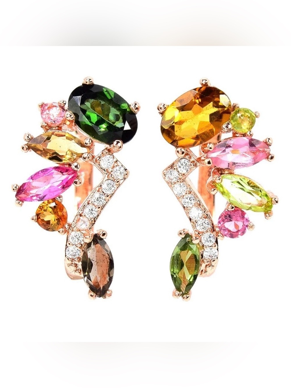 Tourmaline & Topaz Earrings 14k Rose Gold Electroplated 925